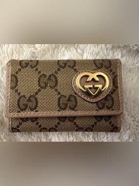 Gucci Brown GG Canvas Heart Logo Key Case